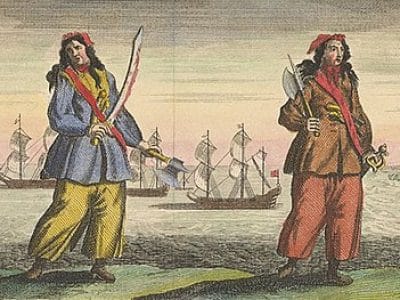 Ann Bonny et Mary Read condamnées pour piraterie le 28 novembre. 1720 lors d'un tribunal de la vice-amirauté tenu à St. Jago de la Vega dans une île de la Jamaïque - Benjamin Cole | Domaine public