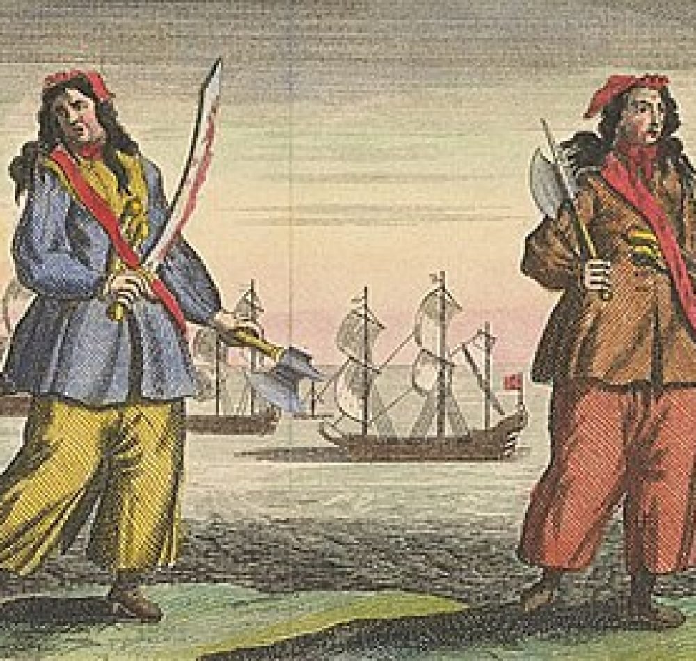 Ann Bonny et Mary Read condamnées pour piraterie le 28 novembre. 1720 lors d'un tribunal de la vice-amirauté tenu à St. Jago de la Vega dans une île de la Jamaïque - Benjamin Cole | Domaine public