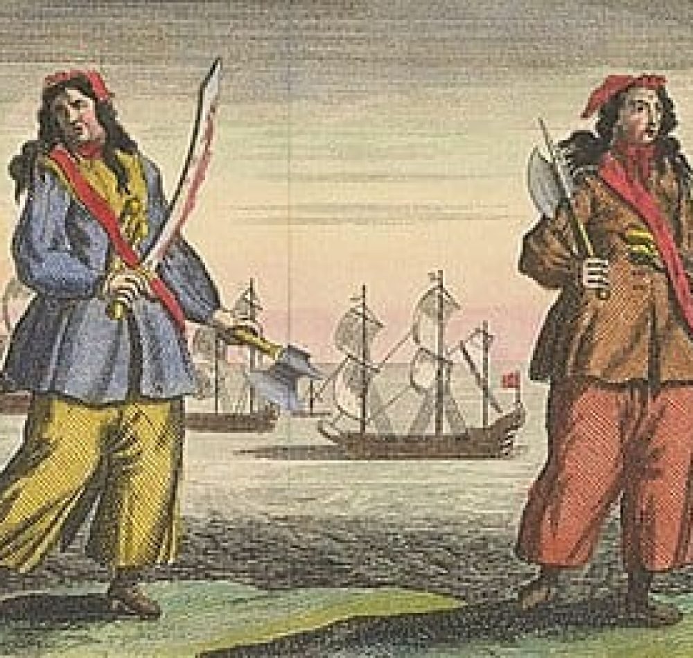 Ann Bonny et Mary Read condamnées pour piraterie le 28 novembre. 1720 lors d'un tribunal de la vice-amirauté tenu à St. Jago de la Vega dans une île de la Jamaïque - Benjamin Cole | Domaine public