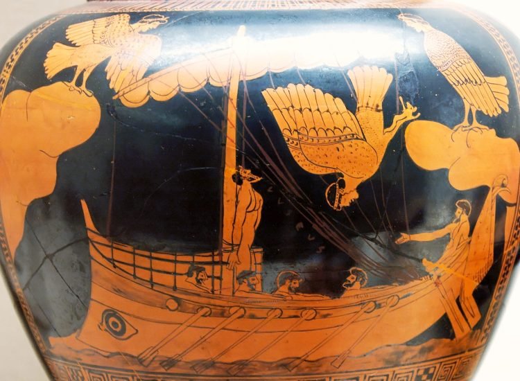 Ulysse et les Sirènes. Détail d'un stamnos attique à figures rouges du Peintre de la Sirène (vase éponyme), vers 480-470 av. J.-C. – 2006 | Domaine public
