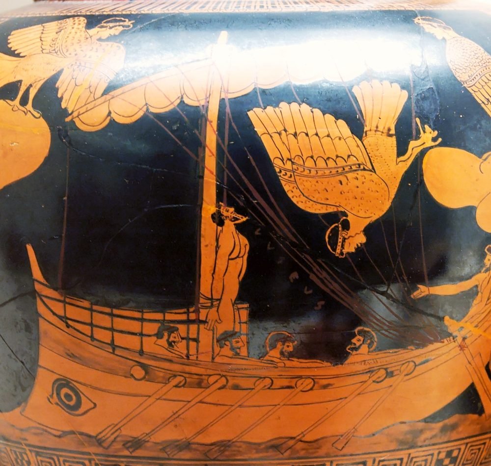 Ulysse et les Sirènes. Détail d'un stamnos attique à figures rouges du Peintre de la Sirène (vase éponyme), vers 480-470 av. J.-C. – 2006 | Domaine public