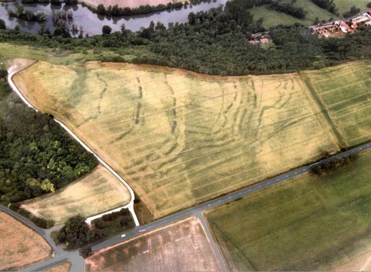 Photographie aérienne du site néolithique de Balzac, Les Coteaux de Coursac (Charente) - Jacques DASSIÉ | Creative Commons BY 2.5