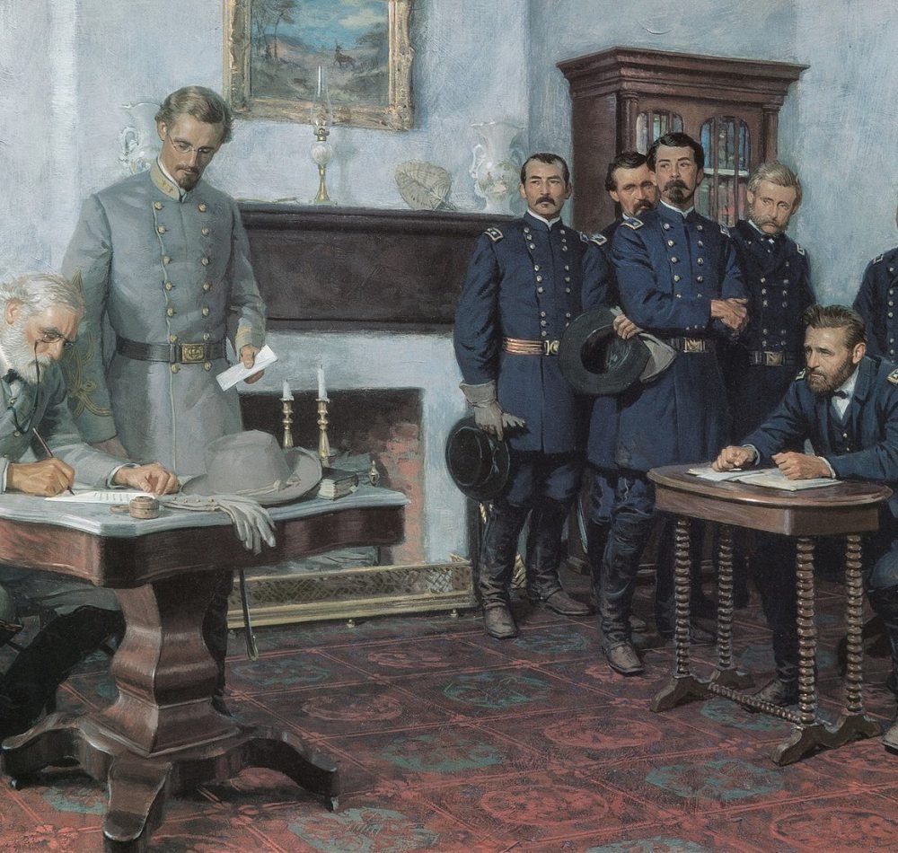 Surrender to Appomattox : Le 9 avril 1865, le général Robert E. Lee capitule devant le lieutenant-général Ulysses S. Grant à Appomattox - Tom Lovell | Domaine public