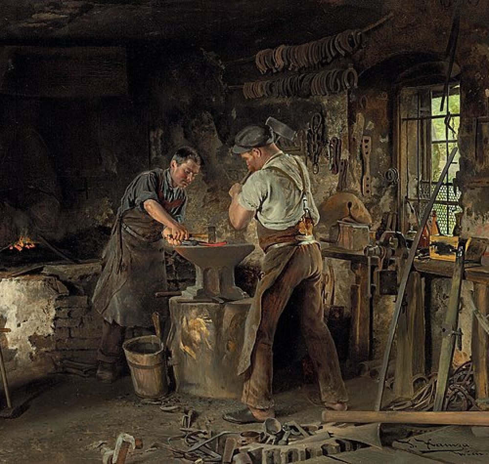 Un forgeron dans une forge en 1900 - Johann Hamza | Domaine public
